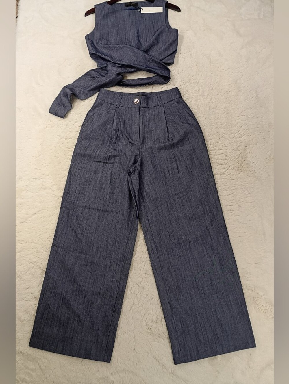 Commense Wide-Leg High-Waist Pants in Denim Blue Set Size Small